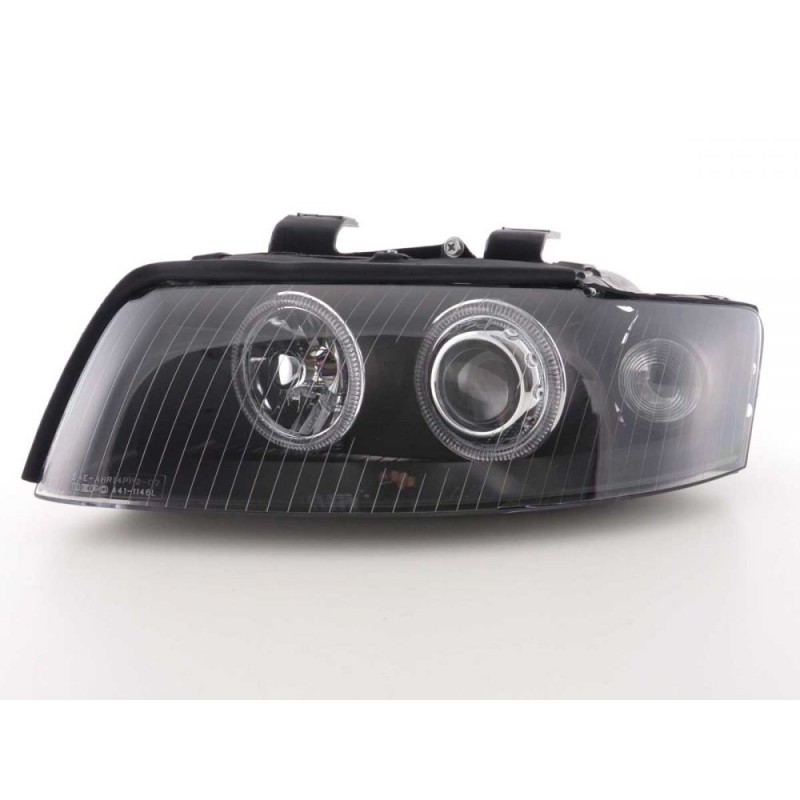 Φανάρια εμπρός Audi A4 (2001-2004) angel eyes εργοστασιακά xenon - μαύρα , χωρίς λάμπες (Η7) - σετ 2τμχ.