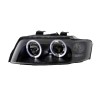 Φανάρια εμπρός Audi A4 (2001-2004) angel eyes - μαύρα , με λάμπες (Η1) - σετ 2τμχ.