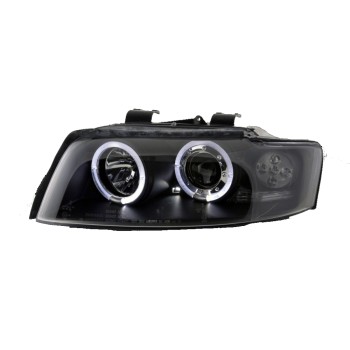 Φανάρια εμπρός Audi A4 (2001-2004) angel eyes - μαύρα , με λάμπες (Η1) - σετ 2τμχ. Φανάρια εμπρός Audi A4 (2001-2004) angel eyes - μαύρα , με λάμπες (Η1) - σετ 2τμχ.