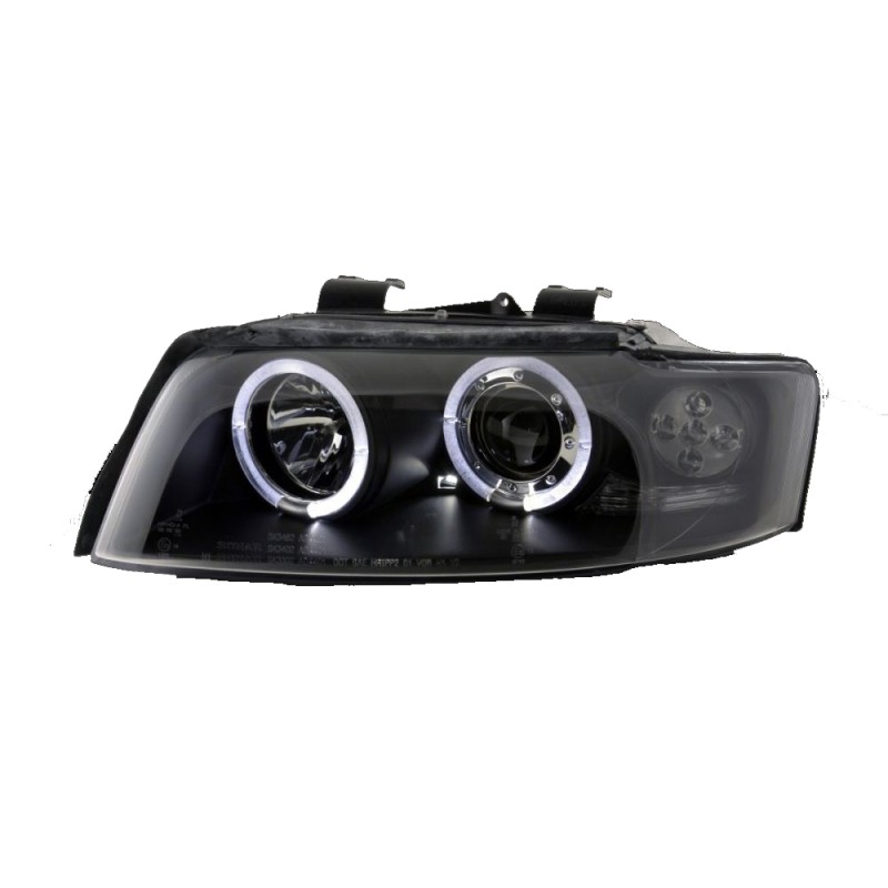 Φανάρια εμπρός Audi A4 (2001-2004) angel eyes - μαύρα , με λάμπες (Η1) - σετ 2τμχ.