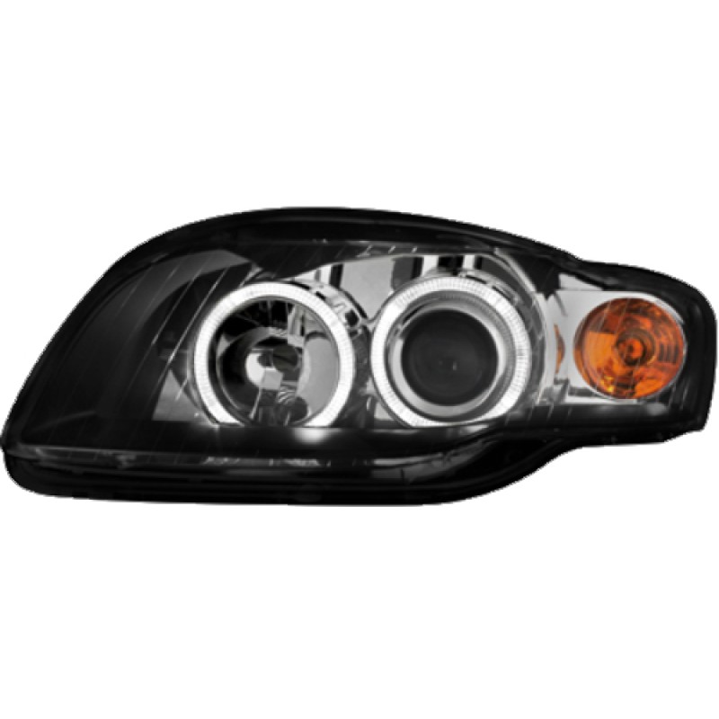 Φανάρια εμπρός Audi A4 (2004-2008) angel eyes - μαύρα , χωρίς λάμπες (Η7) - σετ 2τμχ.