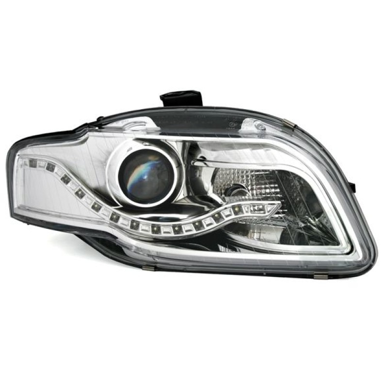 Φανάρια εμπρός Audi A4 B7 (2004-2008) led - chrome , με λάμπες (Η9) - σετ 2τμχ.