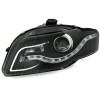 Φανάρια εμπρός Audi A4 B7 (2004-2008) led - chrome ,μαύρα , με λάμπες (Η1) - σετ 2τμχ.