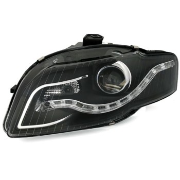 Φανάρια εμπρός Audi A4 B7 (2004-2008) led - chrome ,μαύρα , με λάμπες (Η1) - σετ 2τμχ.