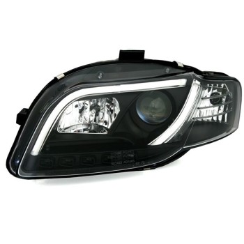 Φανάρια εμπρός Audi A4 B7 (2004-2008) led Lightbar Design - μαύρα , με λάμπες (H7/Η1) - σετ 2τμχ.