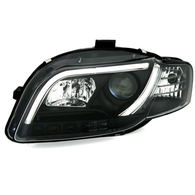 Φανάρια εμπρός Audi A4 B7 (2004-2008) led Lightbar Design - μαύρα , με λάμπες (H7/Η1) - σετ 2τμχ.