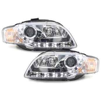 Φανάρια εμπρός Audi A4 (2004-2008) led Daylight - chrome , με λάμπες (Η1) - σετ 2τμχ.