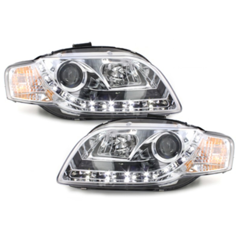 Φανάρια εμπρός Audi A4 (2004-2008) led Daylight - chrome , με λάμπες (Η1) - σετ 2τμχ.