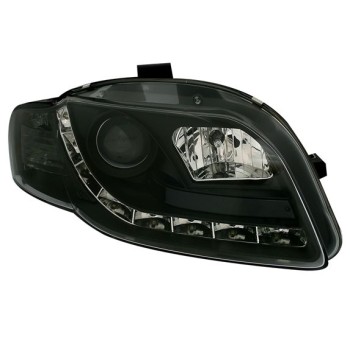 Φανάρια εμπρός Audi A4 (2004-2008) led Daylight - μαύρα , με λάμπες (Η1) - σετ 2τμχ.