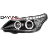 Φανάρια εμπρός led BMW E60 (2003-2007) angel eyes - μαύρα , με λάμπες (Η1) - σετ 2τμχ.