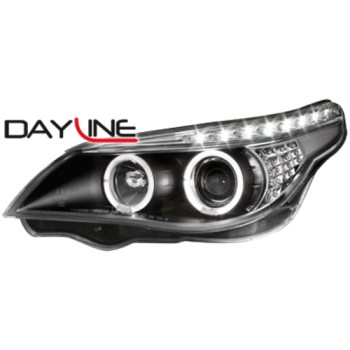 Φανάρια εμπρός led BMW E60 (2003-2007) angel eyes - μαύρα , με λάμπες (Η1) - σετ 2τμχ. Φανάρια εμπρός led BMW E60 (2003-2007) angel eyes - μαύρα , με λάμπες (Η1) - σετ 2τμχ.