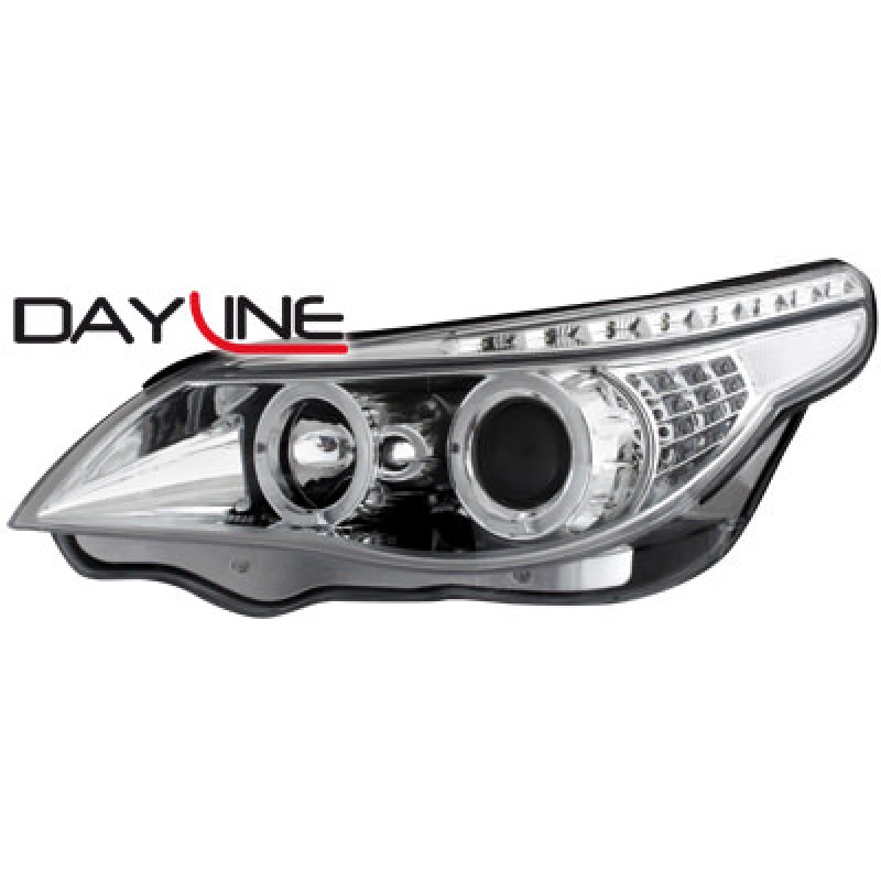 Φανάρια εμπρός led BMW E60 (2003-2007) angel eyes - chrome , με λάμπες (Η1) - σετ 2τμχ.