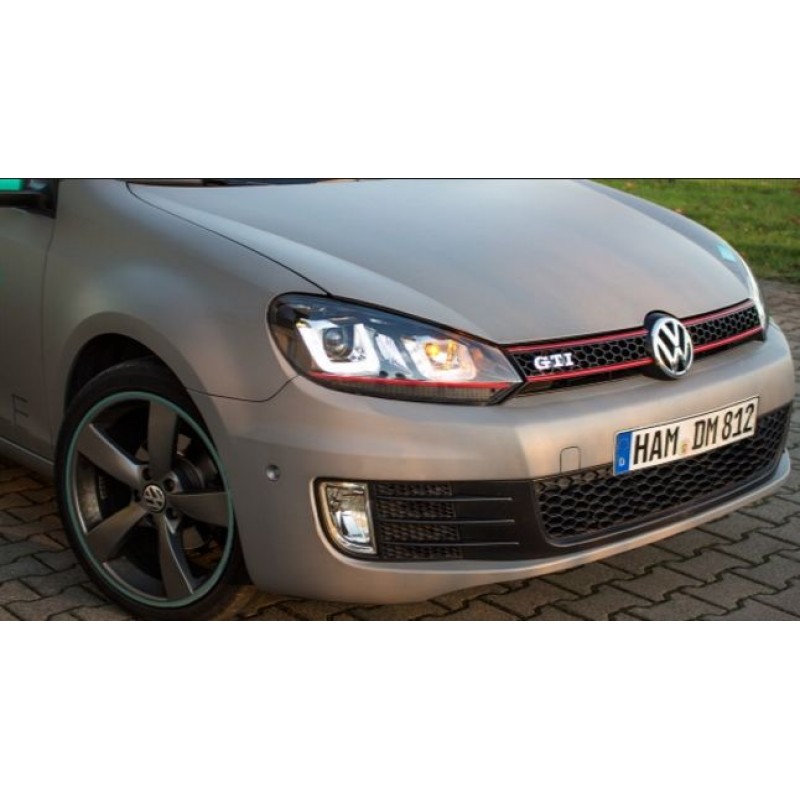 Φανάρια εμπρός Vw Golf 6 angel eyes - με design Vw Golf 7 , με λάμπες (Η1) - σετ 2τμχ.