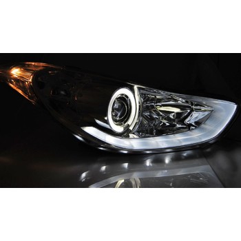 Φανάρια εμπρός Hyundai Elantra (2011-2015) angel eyes - chrome , με λάμπες (Η1) - σετ 2τμχ.