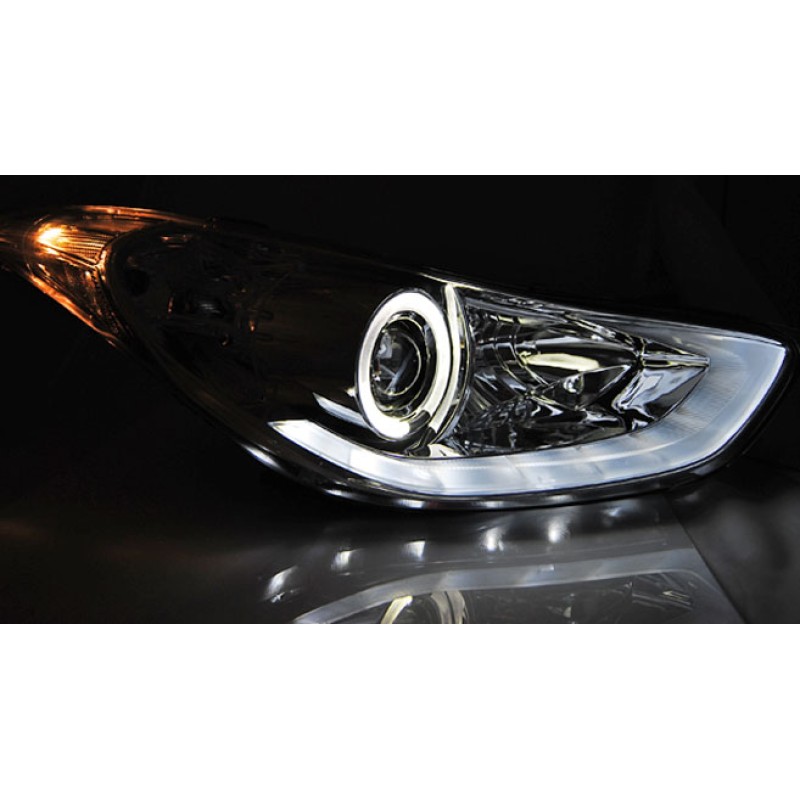Φανάρια εμπρός Hyundai Elantra (2011-2015) angel eyes - chrome , με λάμπες (Η1) - σετ 2τμχ.