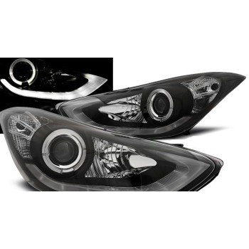 Φανάρια εμπρός Hyundai Elantra (2011-2015) led angel eyes - black , με λάμπες (Η1) - σετ 2τμχ.