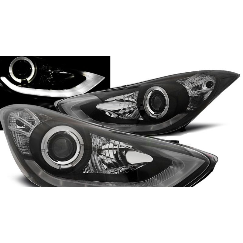 Φανάρια εμπρός Hyundai Elantra (2011-2015) led angel eyes - black , με λάμπες (Η1) - σετ 2τμχ.