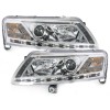Φανάρια εμπρός Audi A6 με φώτα ημέρας led (2004-2007) - chrome , με λάμπες (Η1) - σετ 2τμχ.