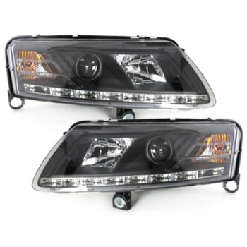 Φανάρια εμπρός Audi A6 με φώτα ημέρας led (2004-2007) - μαύρα , χωρίς λάμπες (Η7) - σετ 2τμχ. Φανάρια εμπρός Audi A6 με φώτα ημέρας led (2004-2007) - μαύρα , χωρίς λάμπες (Η7) - σετ 2τμχ.