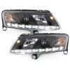 Φανάρια εμπρός Audi A6 με φώτα ημέρας led (2004-2007) - μαύρα , χωρίς λάμπες (Η7) - σετ 2τμχ.
