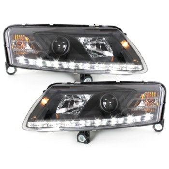 Φανάρια εμπρός Audi A6 με φώτα ημέρας led (2004-2007) - μαύρα , χωρίς λάμπες (Η7) - σετ 2τμχ. Φανάρια εμπρός Audi A6 με φώτα ημέρας led (2004-2007) - μαύρα , χωρίς λάμπες (Η7) - σετ 2τμχ.