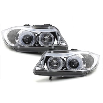 Φανάρια εμπρός BMW E90 (2005-2008) angel eyes - chrome , με λάμπες (Η1) - σετ 2τμχ. Φανάρια εμπρός BMW E90 (2005-2008) angel eyes - chrome , με λάμπες (Η1) - σετ 2τμχ.