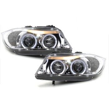 Φανάρια εμπρός BMW E90 (2005-2008) angel eyes - chrome , με λάμπες (Η1) - σετ 2τμχ. Φανάρια εμπρός BMW E90 (2005-2008) angel eyes - chrome , με λάμπες (Η1) - σετ 2τμχ.