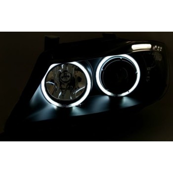Φανάρια εμπρός BMW E90(2005-2009) angel eyes - μαύρα , με λάμπες (Η1) - σετ 2τμχ. Φανάρια εμπρός BMW E90(2005-2009) angel eyes - μαύρα , με λάμπες (Η1) - σετ 2τμχ.
