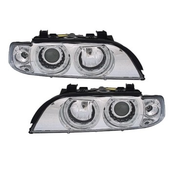 Φανάρια εμπρός BMW E39 (1995-2000) angel eyes - chrome , χωρίς λάμπες (Η7) - σετ 2τμχ.