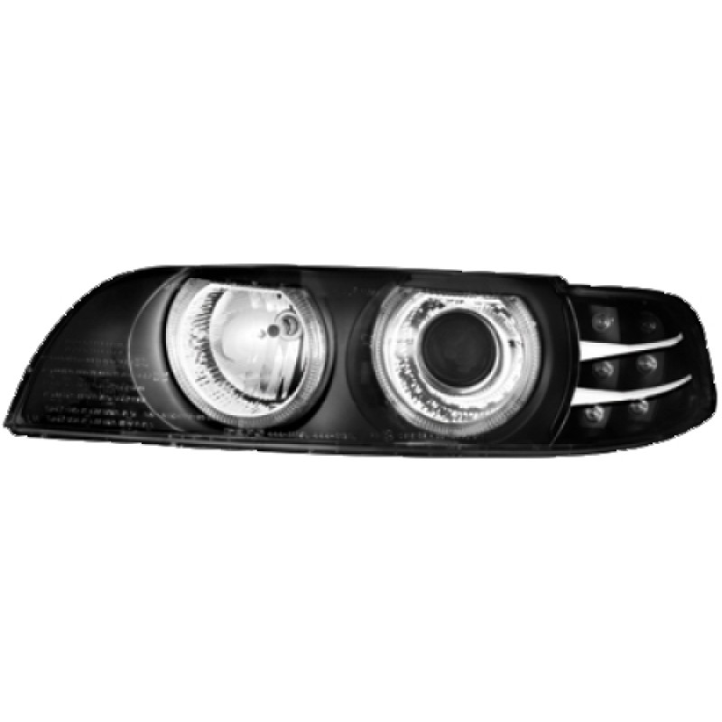 Φανάρια εμπρός BMW E39 (1995-2000) angel eyes - black , χωρίς λάμπες (Η7) - σετ 2τμχ.
