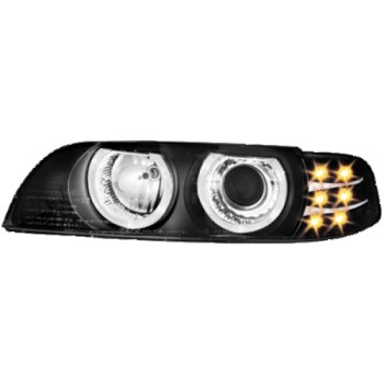 Φανάρια εμπρός BMW E39 (1995-2000) angel eyes - black , χωρίς λάμπες (Η7) - σετ 2τμχ.