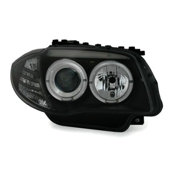 Φανάρια εμπρός BMW E87/Ε81 (2004-2011) angel eyes - black , με λάμπες (Η1) - σετ 2τμχ.