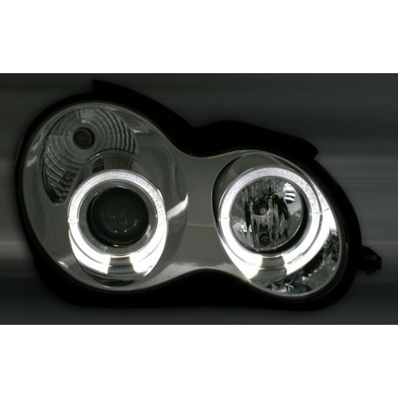 Φανάρια εμπρός Mercedes C-CLASS W203 sedan (2000-2004) - με angel eyes , με λάμπες (Η1) - σετ 2τμχ.