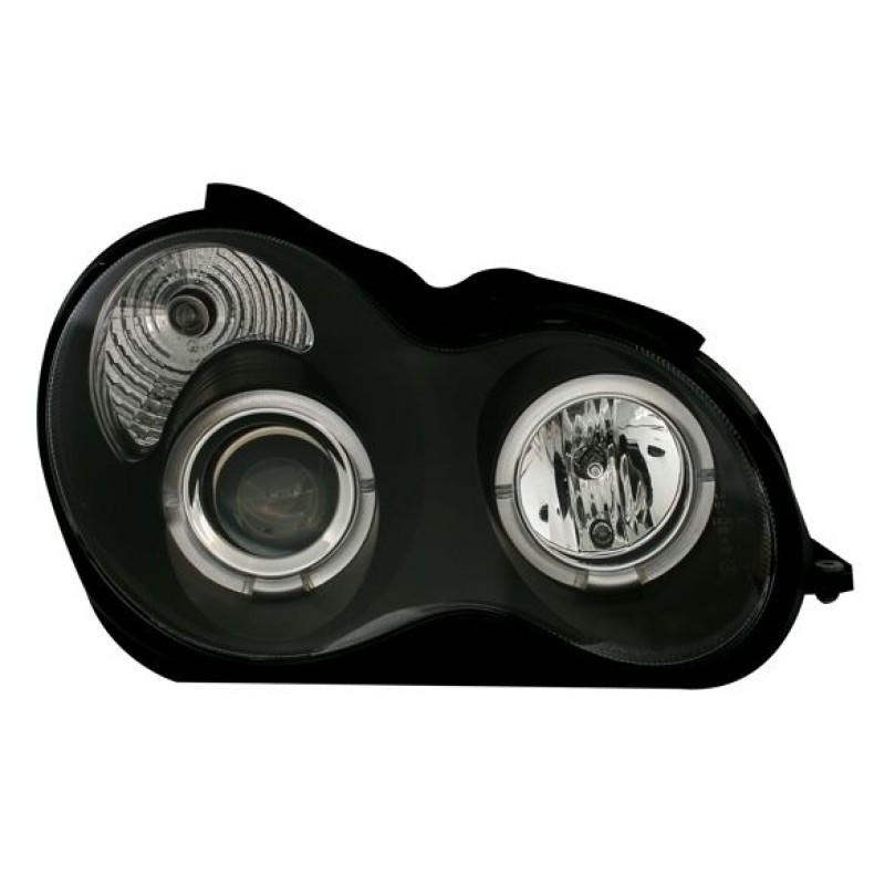 Φανάρια εμπρός Mercedes C-CLASS W203 sedan (2000-2004) - με angel eyes , μαύρα , με λάμπες (Η1) - σετ 2τμχ.