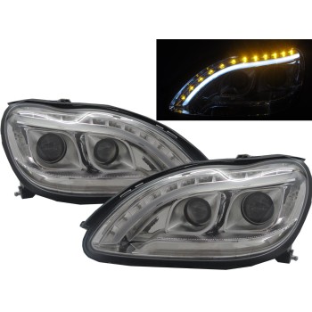 Φανάρια εμπρός Mercedes S-Class (1998-2005) led lightbar design, με λάμπες (Η1) - σετ 2τμχ.