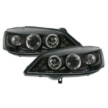 Φανάρια εμπρός Opel Astra G (1998-2004) led angel eyes - CCFL , μαύρα , με λάμπες (Η1) - σετ 2τμχ.