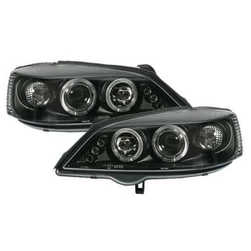 Φανάρια εμπρός Opel Astra G (1998-2004) led angel eyes - CCFL , μαύρα , με λάμπες (Η1) - σετ 2τμχ.