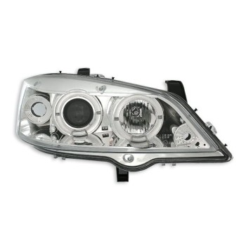 Φανάρια εμπρός Opel Astra G (1998-2004) angel eyes - chrome , με λάμπες (Η1) - σετ 2τμχ.