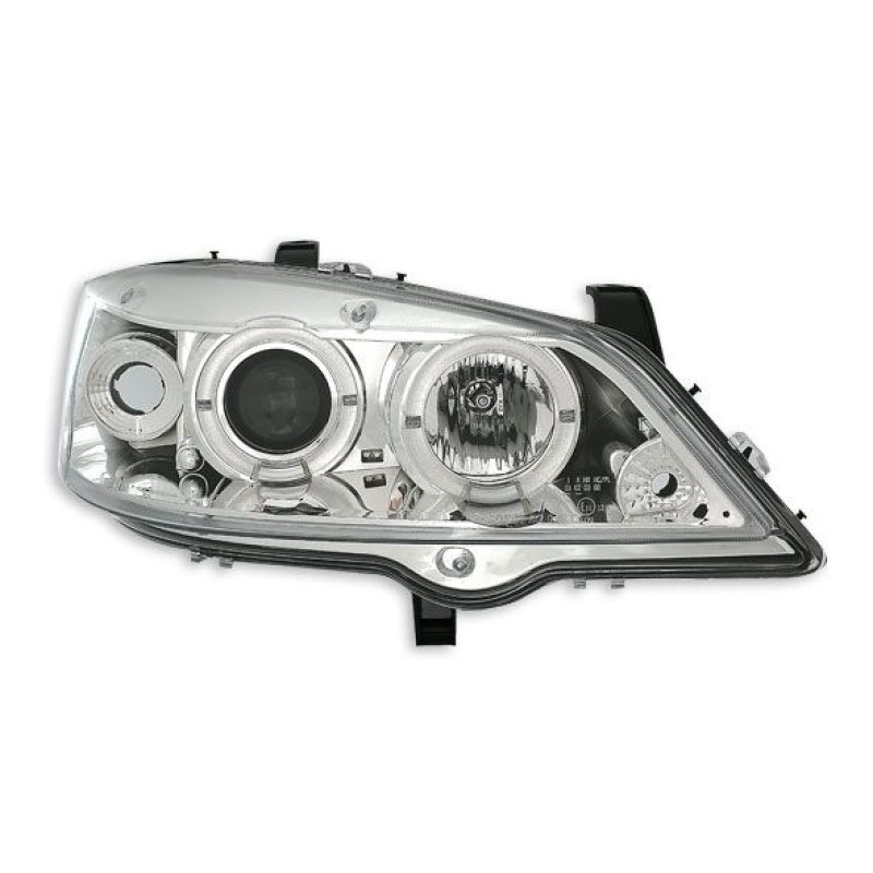 Φανάρια εμπρός Opel Astra G (1998-2004) angel eyes - chrome , με λάμπες (Η1) - σετ 2τμχ.
