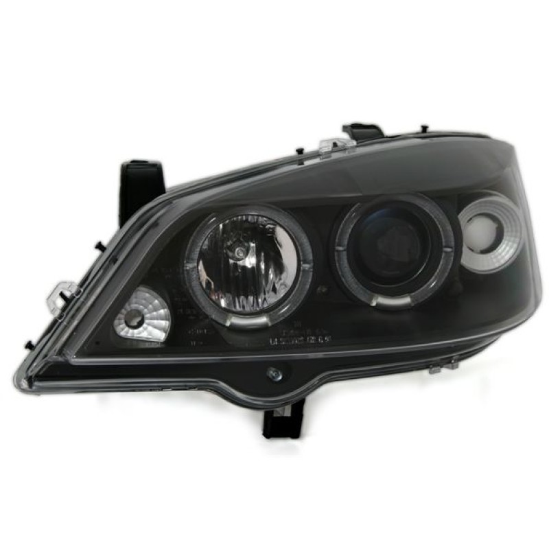 Φανάρια εμπρός Opel Astra G (1998-2004) angel eyes - μαύρα , με λάμπες (Η1) - σετ 2τμχ.