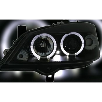 Φανάρια εμπρός Opel Astra G (1998-2004) angel eyes - μαύρα , με λάμπες (Η1) - σετ 2τμχ.
