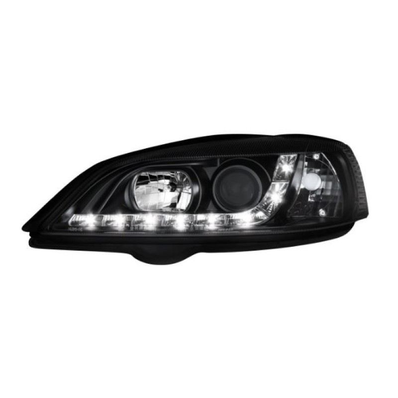 Φανάρια εμπρός Opel Astra G (1998-2004) led με DRL - black , με λάμπες (Η1) - σετ 2τμχ.
