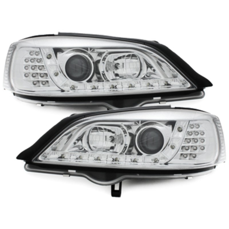 Φανάρια εμπρός Opel Astra G (1998-2004) led - chrome , με λάμπες (Η1) - σετ 2τμχ.