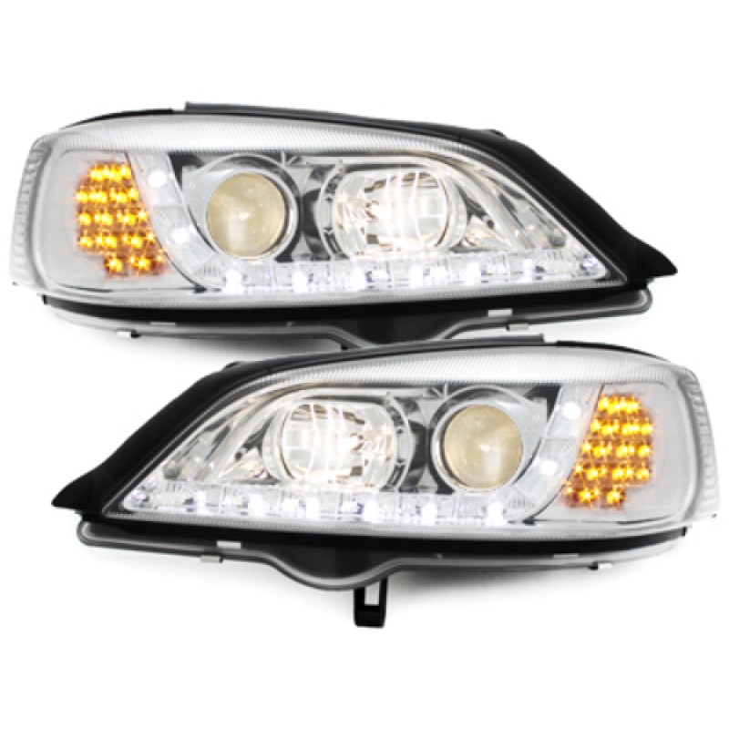 Φανάρια εμπρός Opel Astra G (1998-2004) led - chrome , με λάμπες (Η1) - σετ 2τμχ.