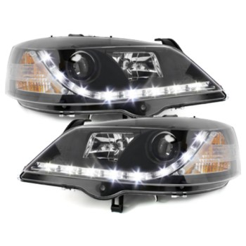 Φανάρια εμπρός Opel Astra G (1998-2004) led με φώτα ημέρας - μαύρα , με λάμπες (Η1) - σετ 2τμχ.