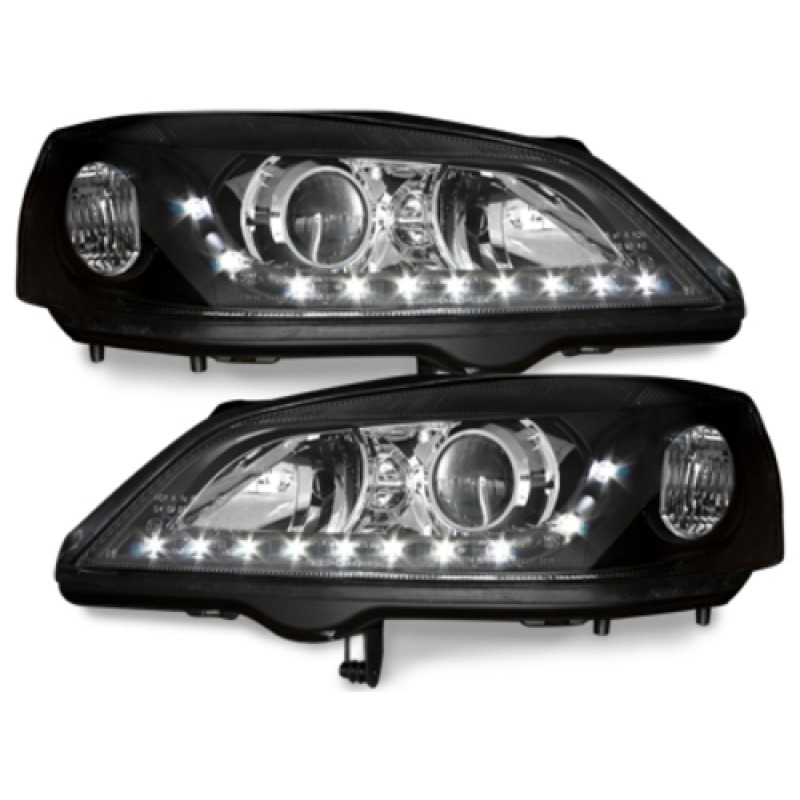 Φανάρια εμπρός Opel Astra G (1998-2004) led - μαύρα , χωρίς λάμπες (Η7) - σετ 2τμχ.