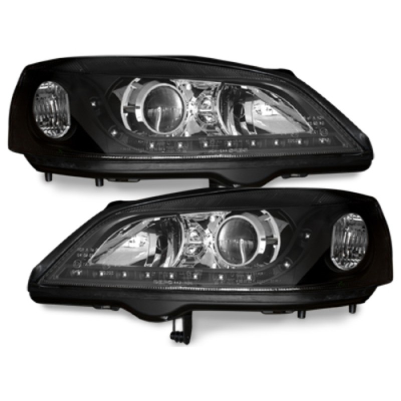 Φανάρια εμπρός Opel Astra G (1998-2004) led - μαύρα , χωρίς λάμπες (Η7) - σετ 2τμχ.