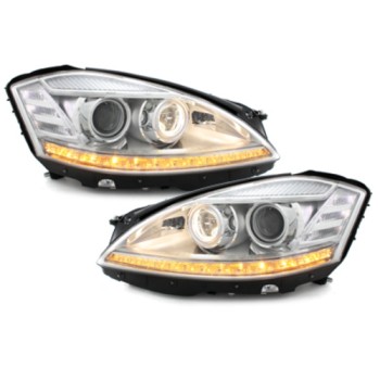 Φανάρια εμπρός Mercedes W221 S-Class (2005-2008) led , με λάμπες (Η1) - σετ 2τμχ.