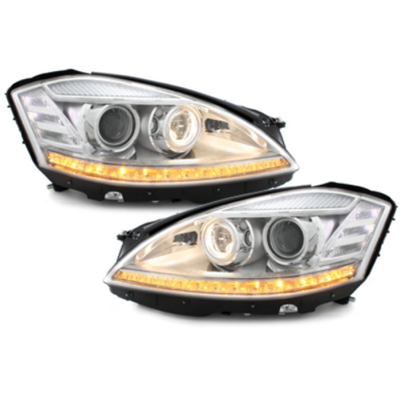 Φανάρια εμπρός Mercedes W221 S-Class (2005-2008) led , με λάμπες (Η1) - σετ 2τμχ.