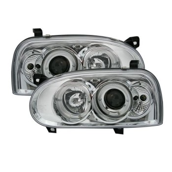 Φανάρια εμπρός Vw Golf ΙΙΙ angel eyes - χρωμίου , με λάμπες (Η1) - σετ 2τμχ.